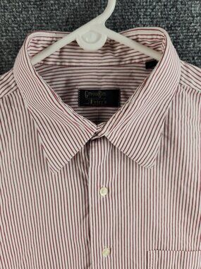 Gitman Bros 16.5 34 Point Collar Red Striped Long Sleeve Button Up Shirt Cotton